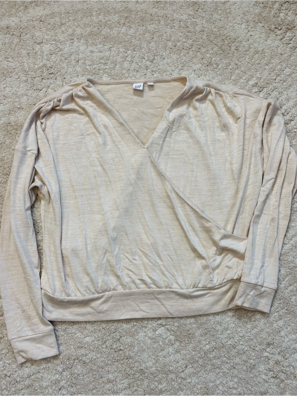 GAP Cream Wrap-Style Long Sleeve Top